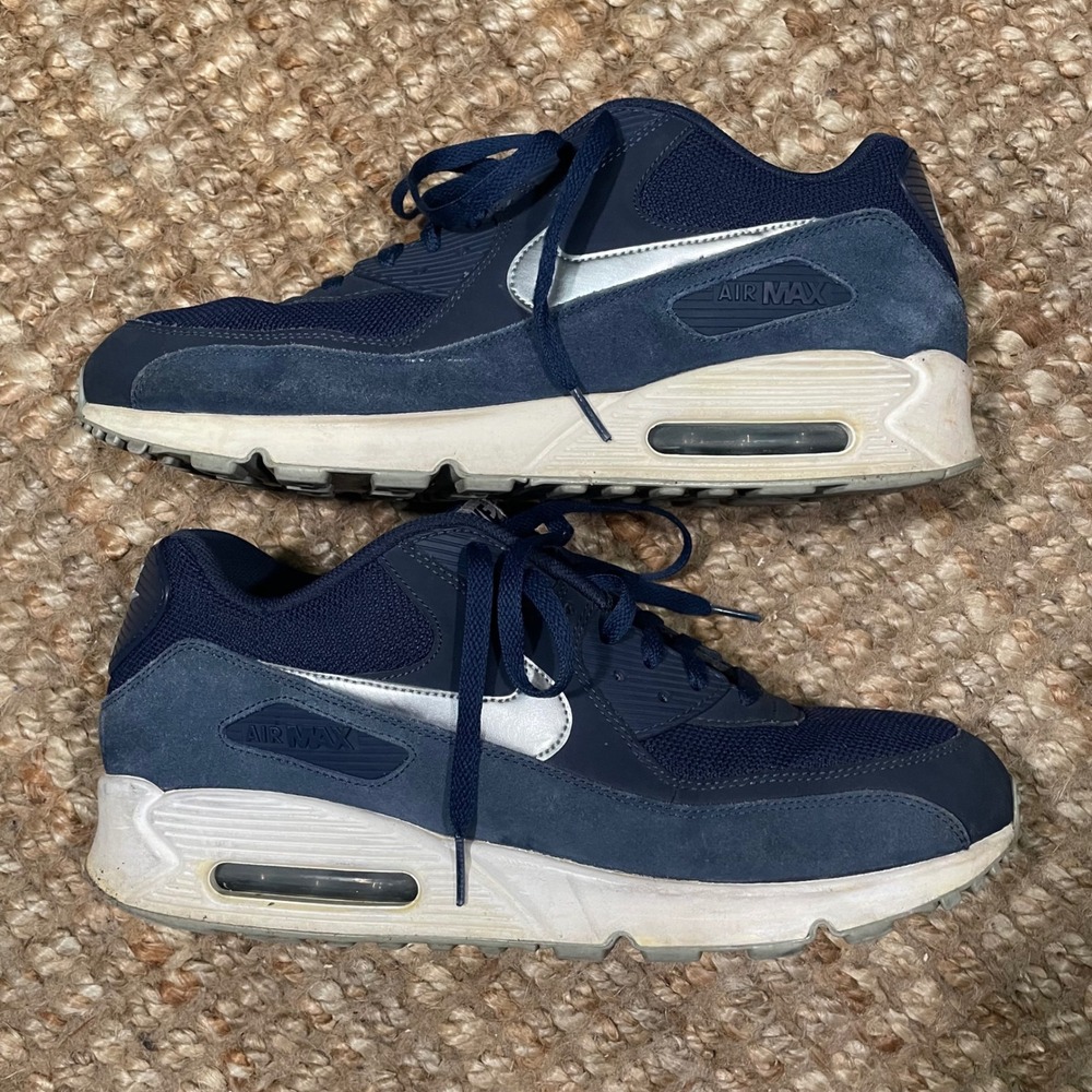 Nike Air Max 90 Mens Size 14 Navy Silver Good 537384-411 Suede Mesh Sneaker - Picture 1 of 5
